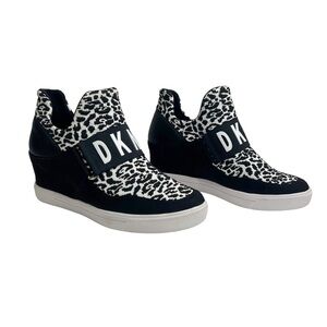 DKNY Cosmos Black & White Animal Print Hidden Wedge Sneakers